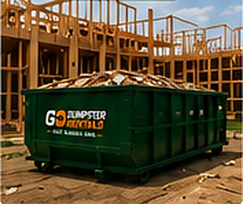 20 yard dumpster at a timber-framed new build